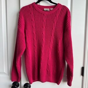 Vtg Gulf Traders Fuchsia Pink Cable Knit Sweater